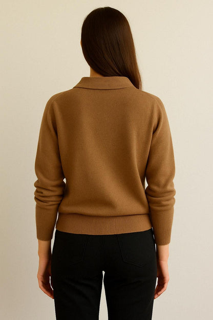100% Pure Himalayan Cashmere Polo Sweater - Annapurna Collection Camel Brown