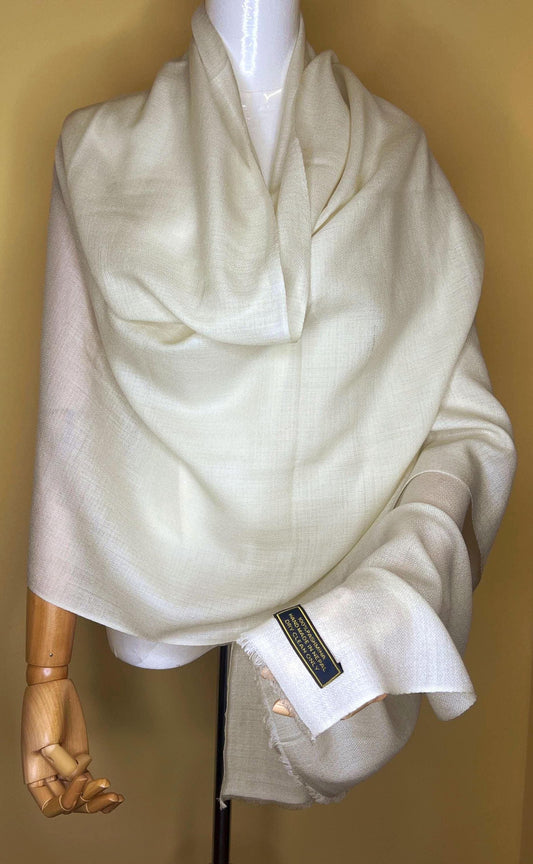 100% Pure Himalayan Cashmere Pashmina Shawl - Mustang Collection Everest White