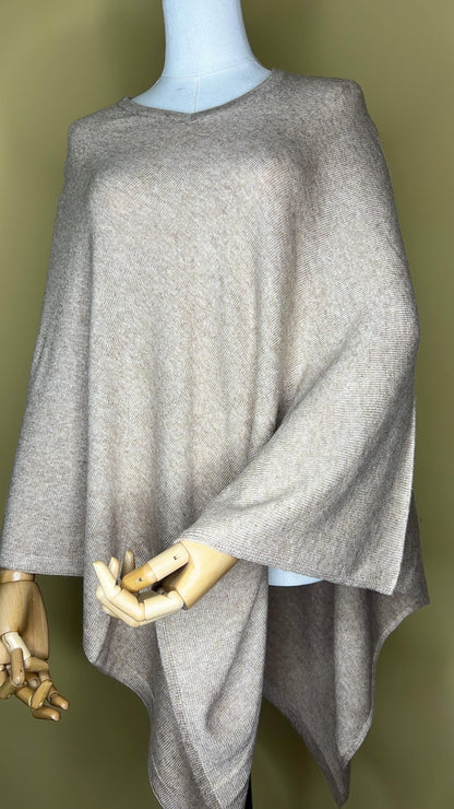 100% Pure Himalayan Cashmere Pashmina Poncho - Upper Mustang Collection Natural Beige