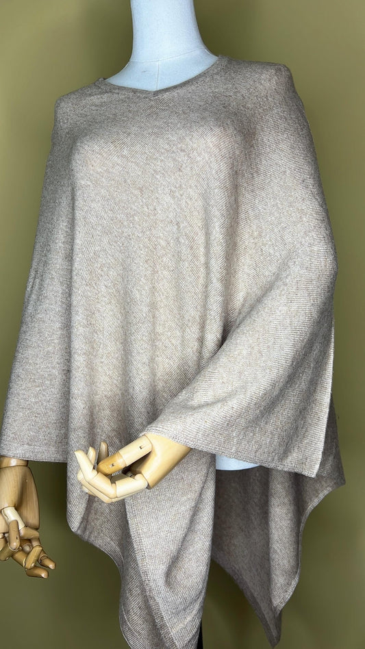 100% Pure Himalayan Cashmere Pashmina Poncho - Upper Mustang Collection Natural Beige