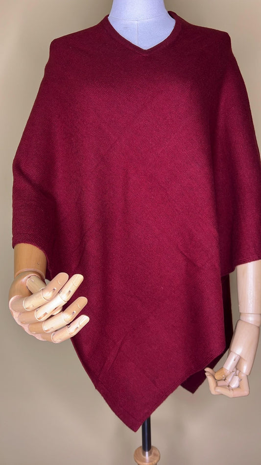 100% Pure Himalayan Cashmere Pashmina Poncho - Mustang Collection Ruby Red