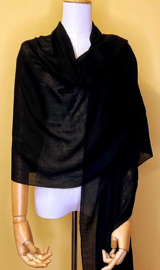 100% Pure Himalayan Cashmere Pashmina Shawl - Dolpo Collection Ebony Black
