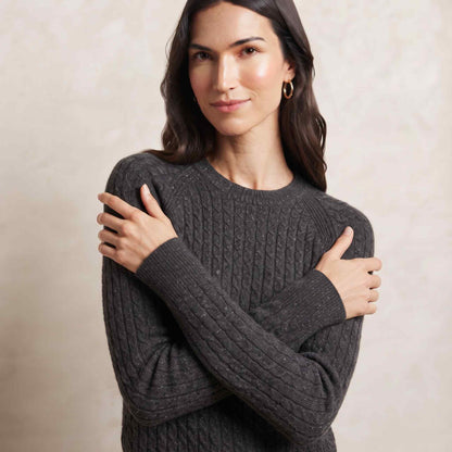 Women's undyed cashmere cable-knit Grace sweater in Dark Grey Melange — view 2
