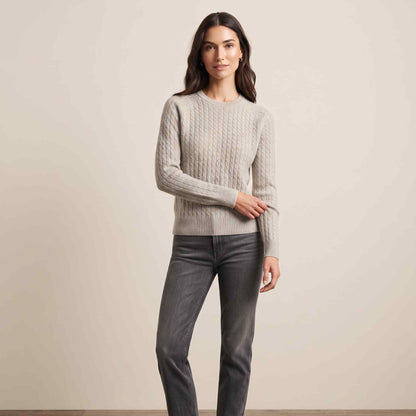 Women's undyed cashmere cable-knit Grace sweater in Light Grey Melange — view 2