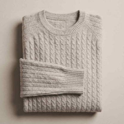 Women's undyed cashmere cable-knit Grace sweater in Light Grey Melange — view 4