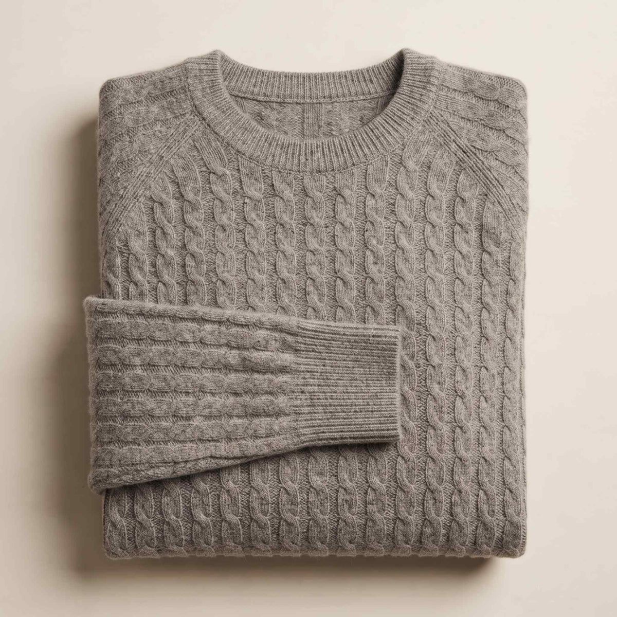 Women's undyed cashmere cable-knit Grace sweater in Mid Grey Melange — view 4