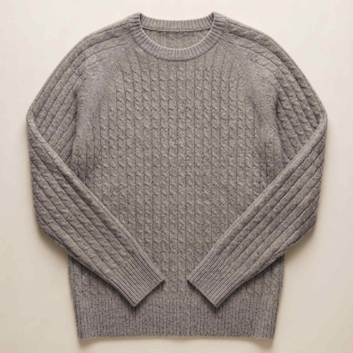 Women's undyed cashmere cable-knit Grace sweater in Mid Grey Melange — view 5