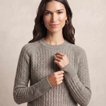 Women's undyed cashmere cable-knit Grace sweater in Mid Grey Melange — view 1
