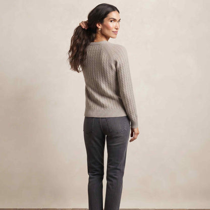 Women's undyed cashmere cable-knit Grace sweater in Mid Grey Melange — view 2
