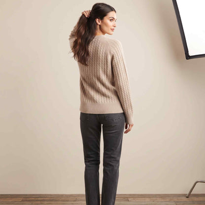 Women's undyed cashmere cable-knit Grace sweater in Oatmeal Melange — view 2