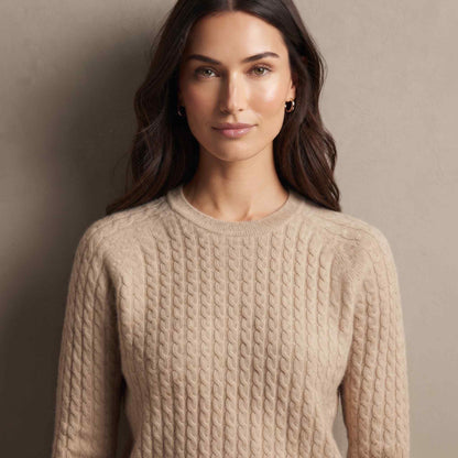 Women's undyed cashmere cable-knit Grace sweater in Oatmeal Melange — view 3