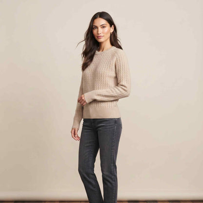 Women's undyed cashmere cable-knit Grace sweater in Oatmeal Melange — view 5