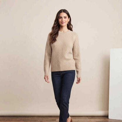 Women's undyed cashmere cable-knit Grace sweater in Oatmeal Melange — view 8