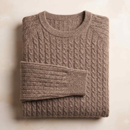 Women's undyed cashmere cable-knit Grace sweater in Toast Melange — view 4