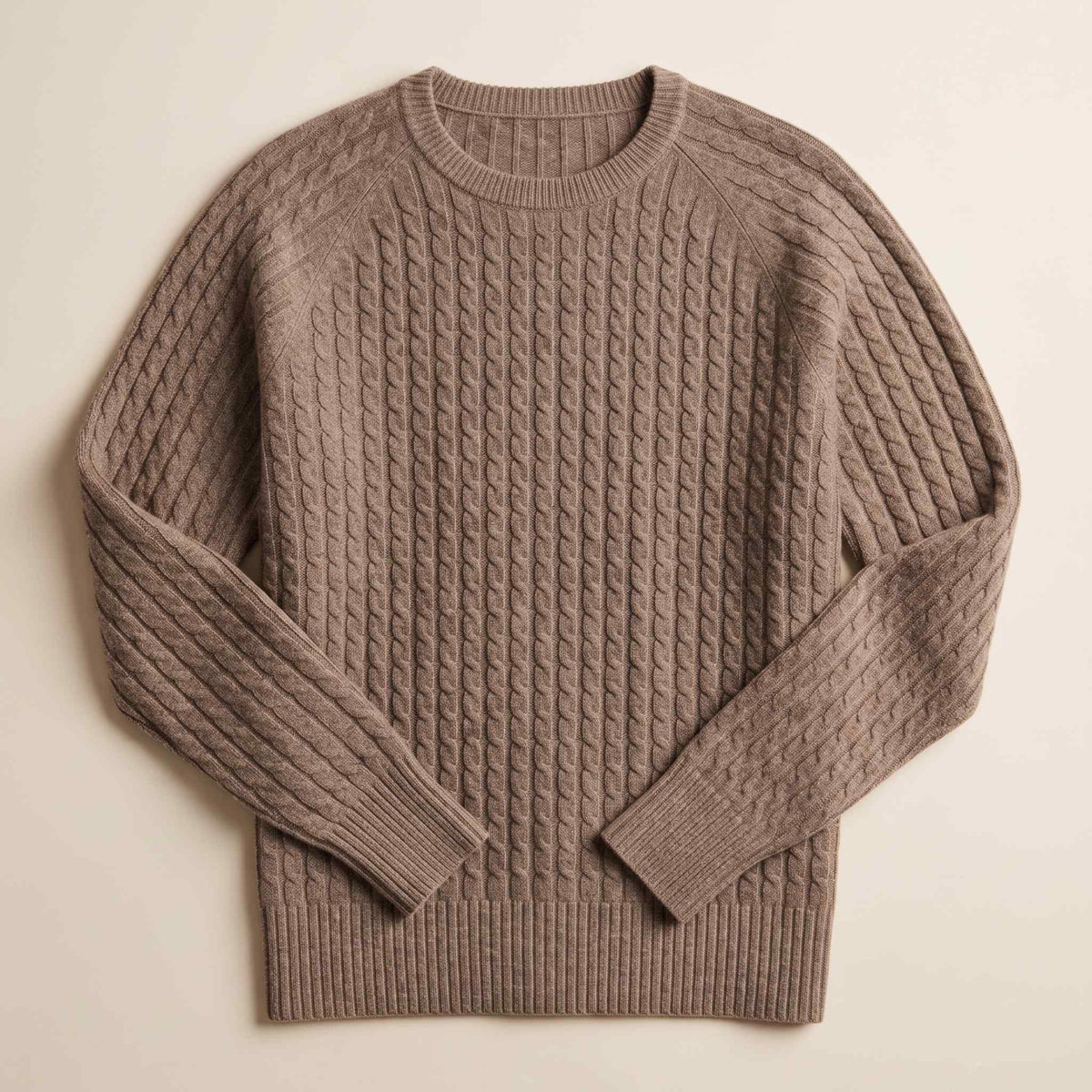 Women's undyed cashmere cable-knit Grace sweater in Toast Melange — view 6