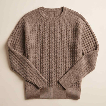 Women's undyed cashmere cable-knit Grace sweater in Toast Melange — view 6
