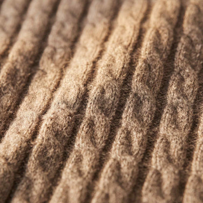 Women's undyed cashmere cable-knit Grace sweater in Toast Melange — view 7