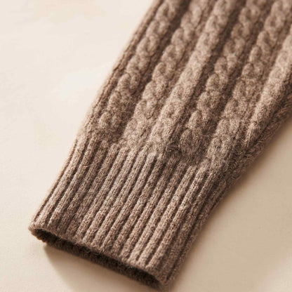Women's undyed cashmere cable-knit Grace sweater in Toast Melange — view 8