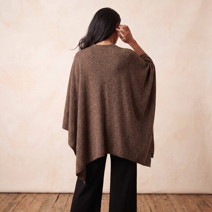 Women's V-neck cashmere poncho in Brown — worn by a model (4)