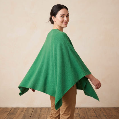 Women's V-neck cashmere poncho in Kelly Green — worn by a model (3)