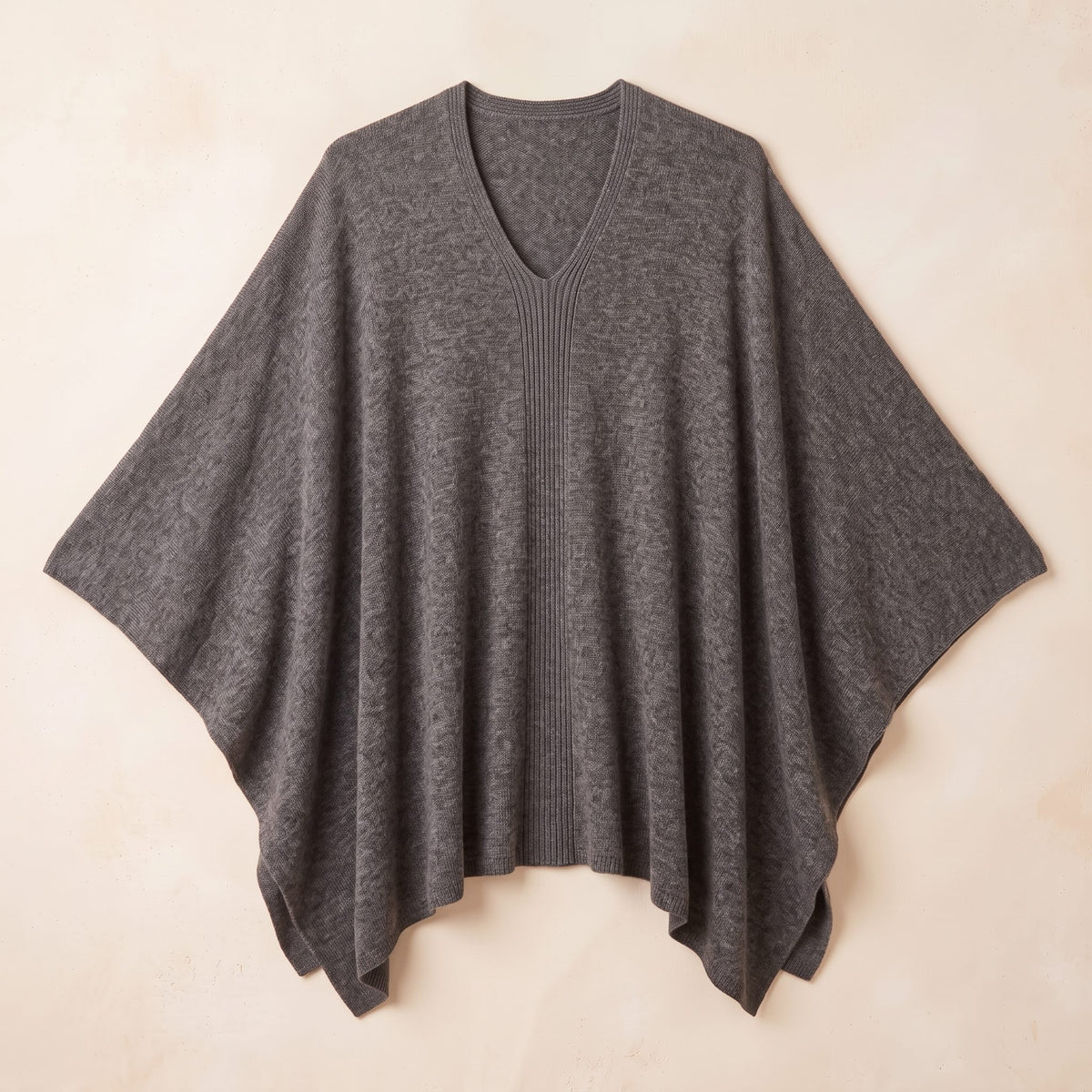 Women's undyed cashmere poncho in Mid Grey Melange — laid flat