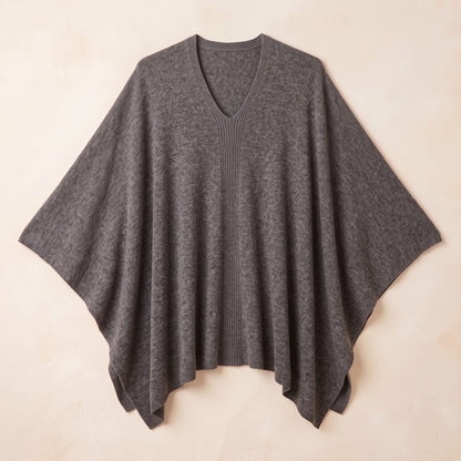 Women's undyed cashmere poncho in Mid Grey Melange — laid flat