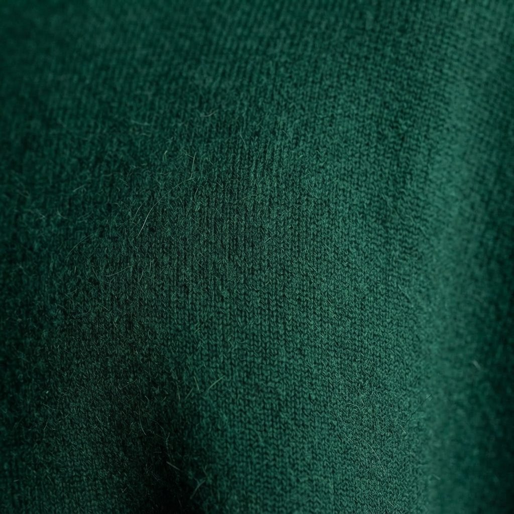 Women's V-neck cashmere poncho in Pine — knit texture detail