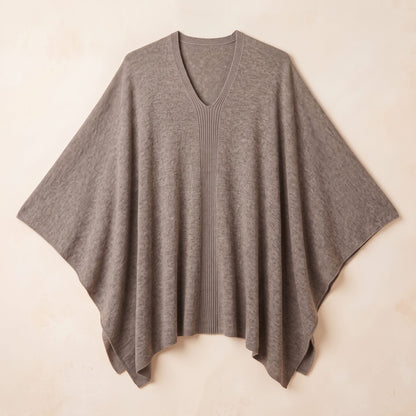 Women's undyed cashmere poncho in Toast Melange — laid flat