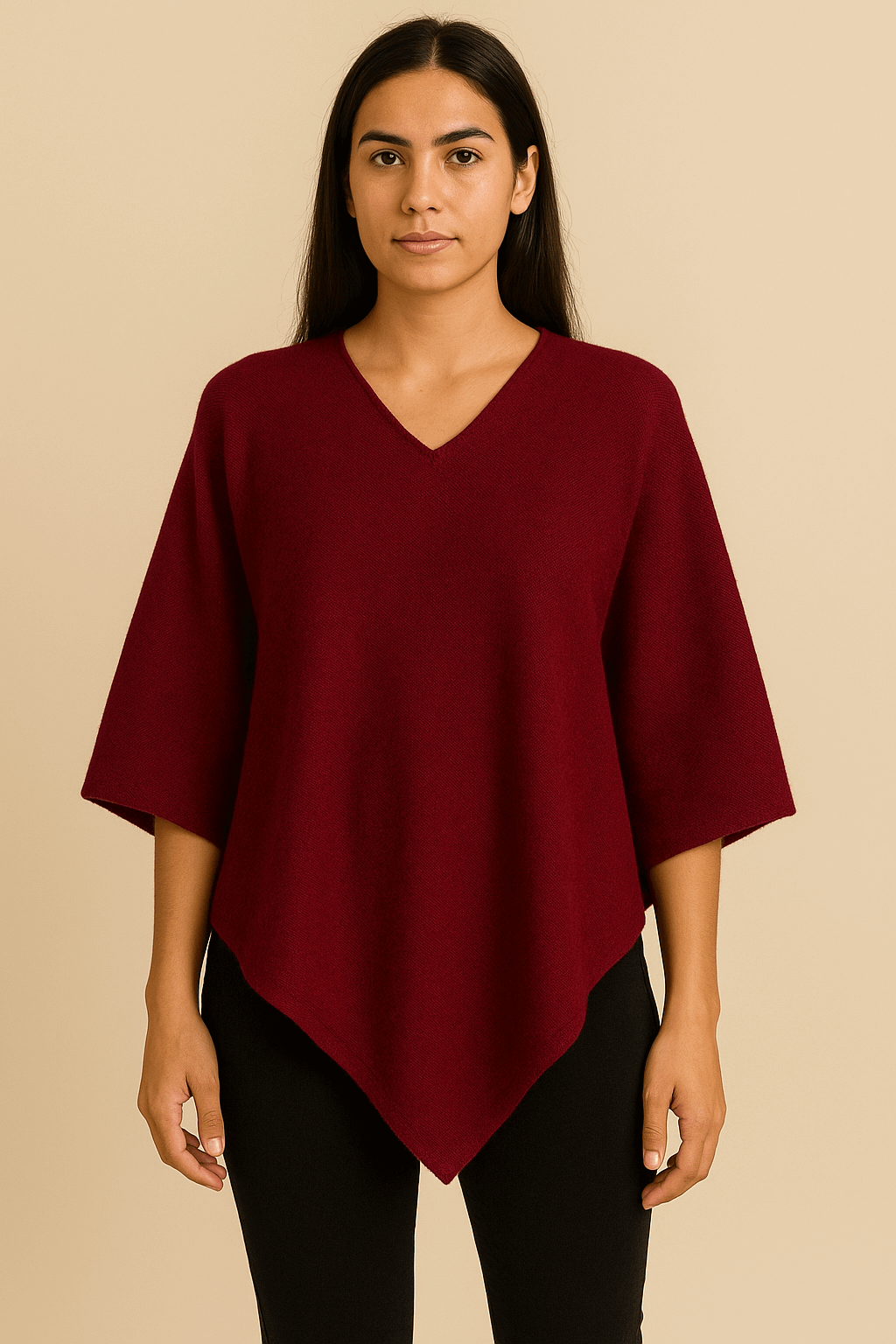 NPIA Certified 100% Pure Himalayan Cashmere Pashmina Poncho - Mustang Ruby Red - Lumusae