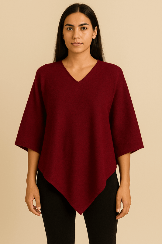 NPIA Certified 100% Pure Himalayan Cashmere Pashmina Poncho - Mustang Ruby Red - Lumusae