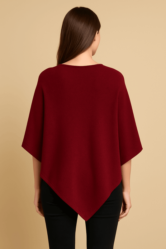 NPIA Certified 100% Pure Himalayan Cashmere Pashmina Poncho - Mustang Ruby Red - Lumusae