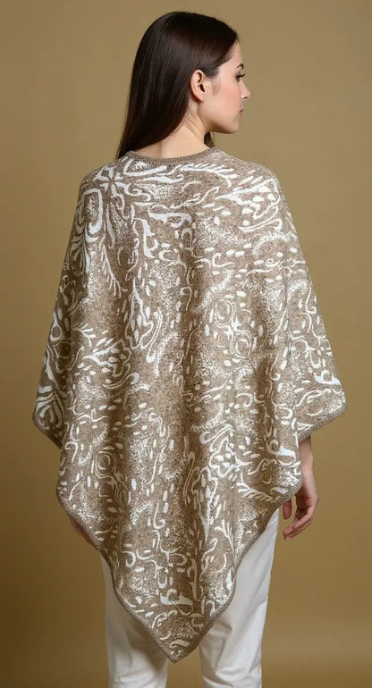 NPIA Certified 100% Pure Himalayan Cashmere Pashmina Poncho - Mustang Skin Brown Paisley - Lumusae
