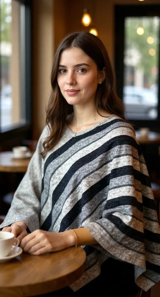 NPIA Certified 100% Pure Himalayan Cashmere Pashmina Poncho - Upper Dolpo Collection Granite Grey - Lumusae