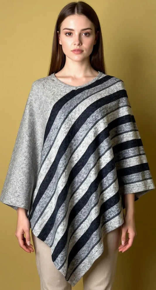 NPIA Certified 100% Pure Himalayan Cashmere Pashmina Poncho - Upper Dolpo Collection Granite Grey - Lumusae