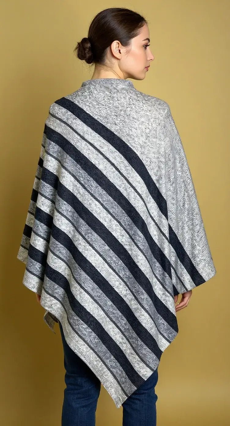NPIA Certified 100% Pure Himalayan Cashmere Pashmina Poncho - Upper Dolpo Collection Granite Grey - Lumusae