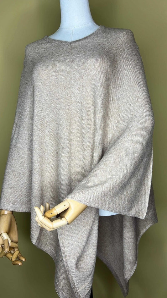 NPIA Certified 100% Pure Himalayan Cashmere Pashmina Poncho - Upper Mustang Natural Beige - Lumusae