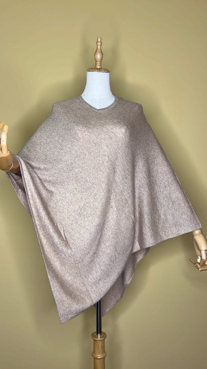 NPIA Certified 100% Pure Himalayan Cashmere Pashmina Poncho - Upper Mustang Natural Beige - Lumusae