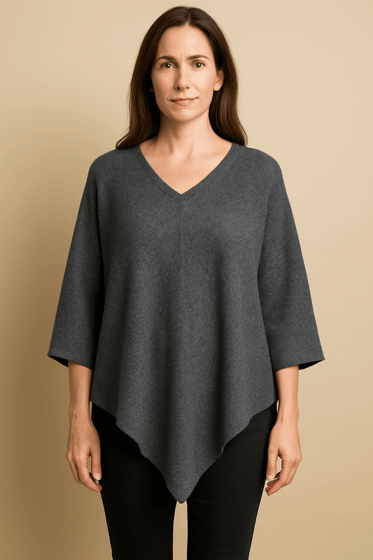 NPIA Certified 100% Pure Himalayan Cashmere Pashmina Poncho - Upper Mustang Natural Grey - Lumusae