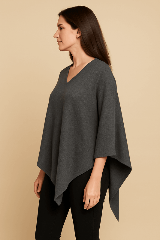 NPIA Certified 100% Pure Himalayan Cashmere Pashmina Poncho - Upper Mustang Natural Grey - Lumusae