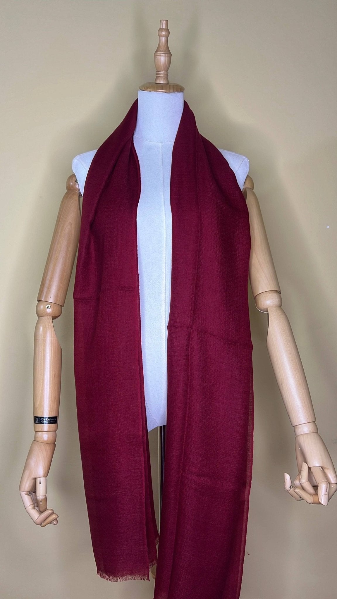 NPIA Certified 100% Pure Himalayan Cashmere Pashmina Shawl - Annapurna crimson red - Lumusae