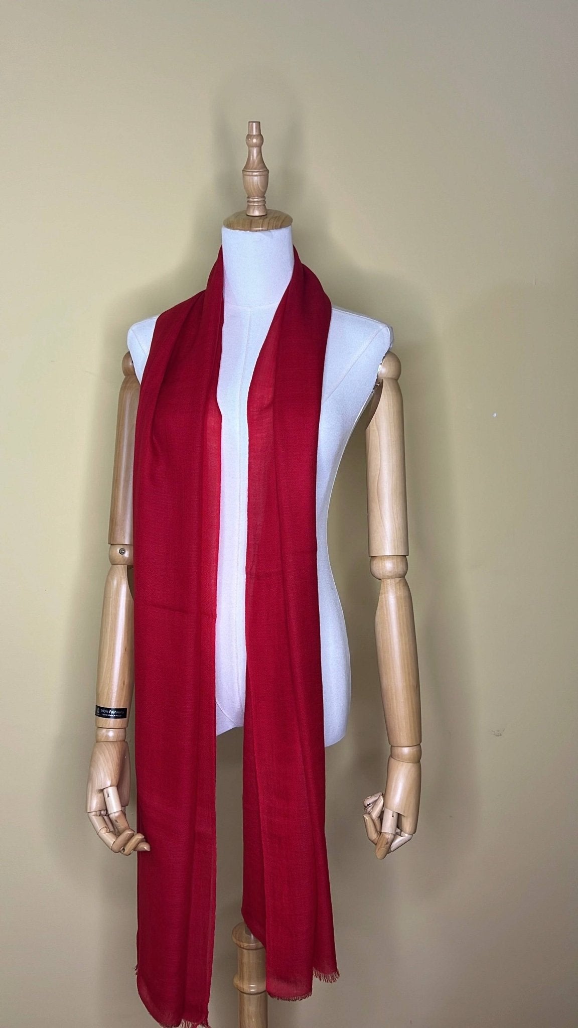 NPIA Certified 100% Pure Himalayan Cashmere Pashmina Shawl - Dolpo Cherry Red - Lumusae