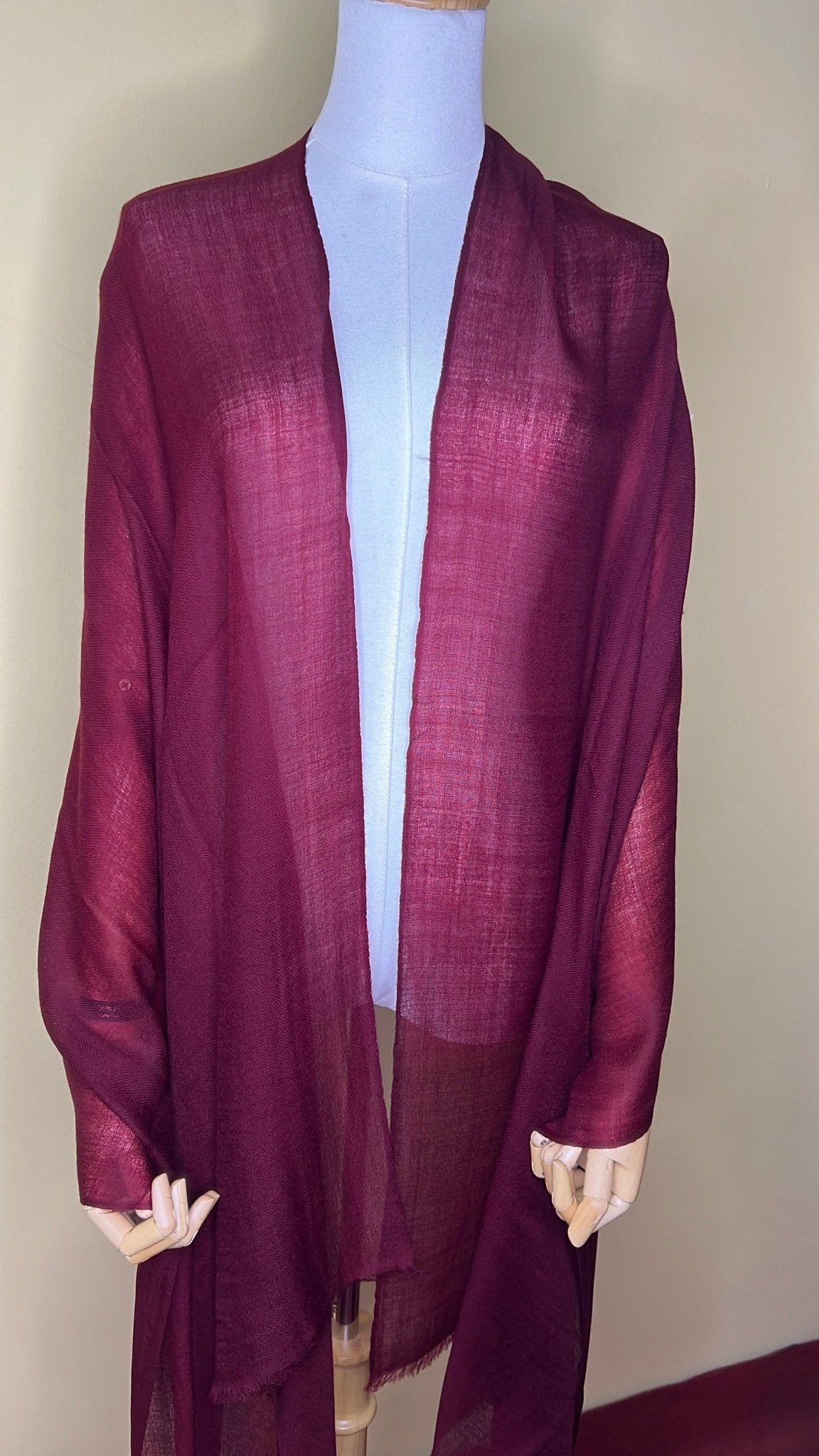 NPIA Certified 100% Pure Himalayan Cashmere Pashmina Shawl - Mustang Wine Red - Lumusae