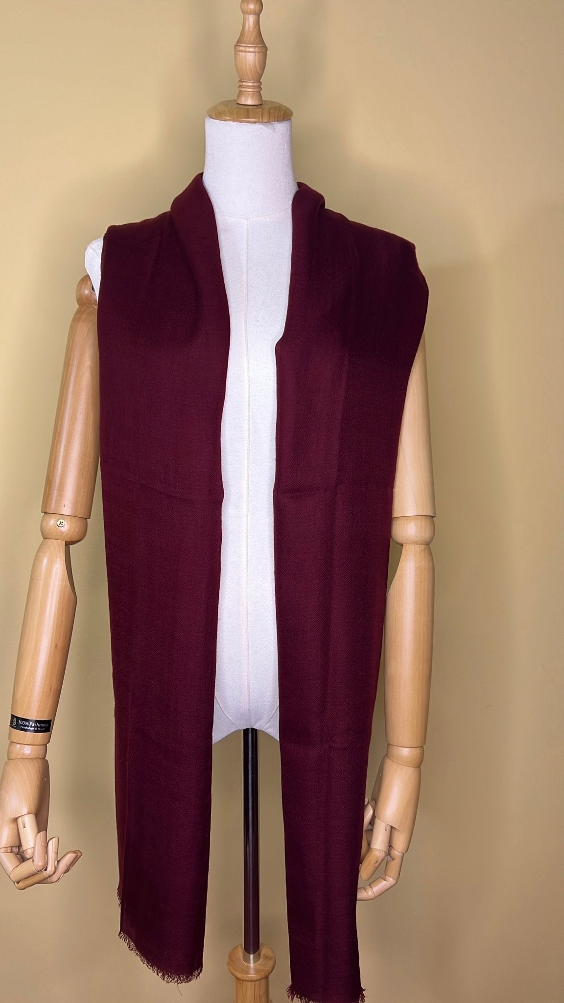 NPIA Certified 100% Pure Himalayan Cashmere Pashmina Shawl - Mustang Wine Red - Lumusae