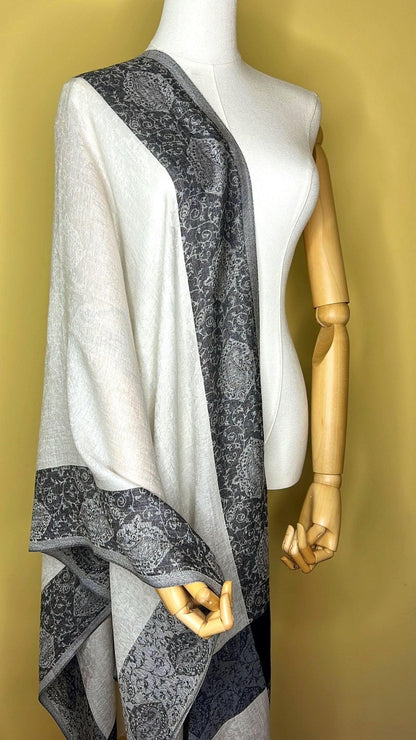 NPIA Certified 100% Pure Himalayan Cashmere Pashmina Shawl - Namche Moonlight Silver - Lumusae