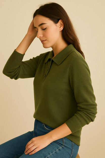 NPIA Certified 100% Pure Himalayan Cashmere Polo Sweater - Mustang Sage Green - Lumusae