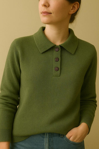 NPIA Certified 100% Pure Himalayan Cashmere Polo Sweater - Mustang Sage Green - Lumusae