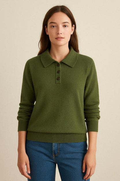NPIA Certified 100% Pure Himalayan Cashmere Polo Sweater - Mustang Sage Green - Lumusae
