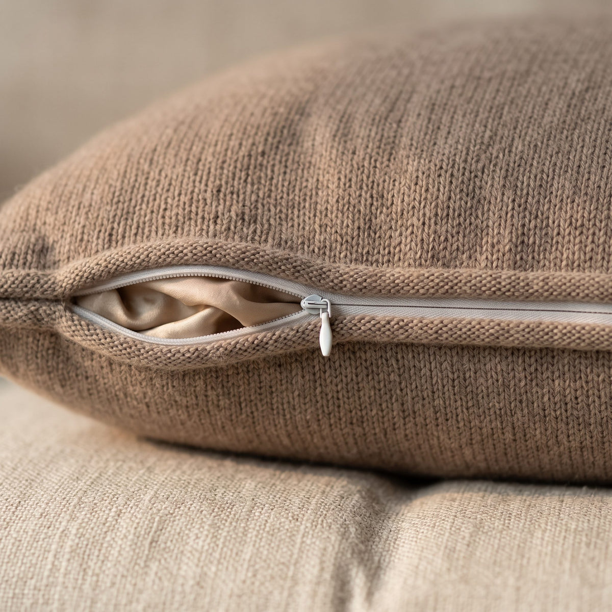 Toast Ombré 100% cashmere pillow cover, concealed zip, closed