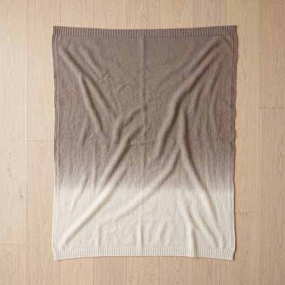Toast Ombré 100% cashmere throw, laid flat, full gradient
